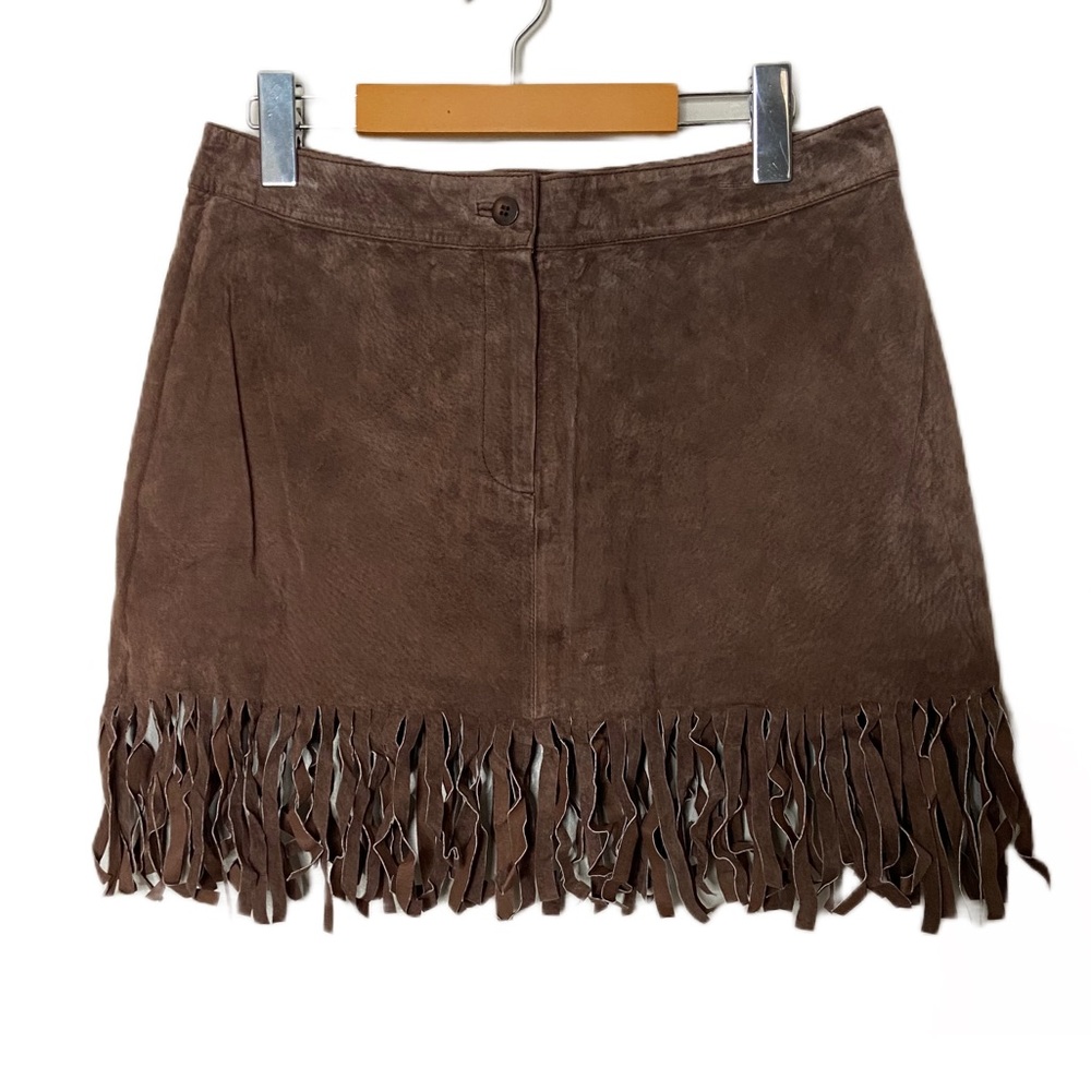 - Moda International Boho Western Suede Fringe Skirt